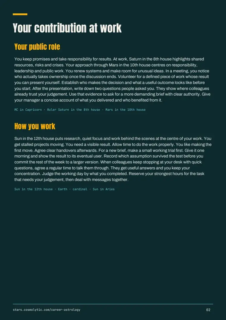 Miriam’s sample PDF, page 2: public role and working style