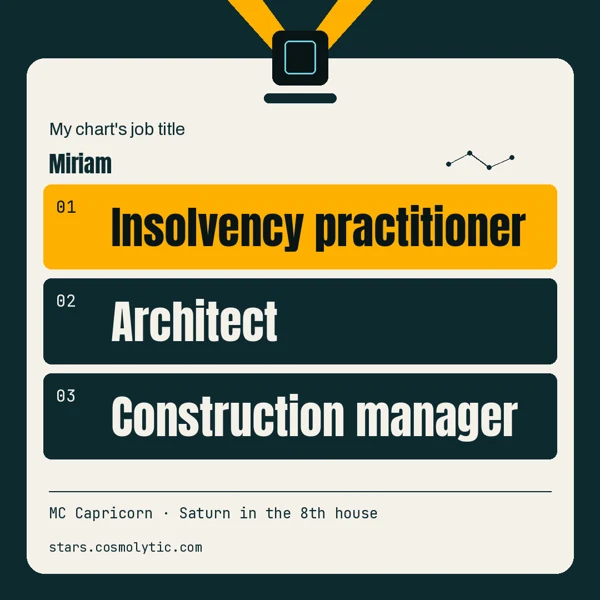 Miriam’s square card: Insolvency practitioner, Architect, Construction manager